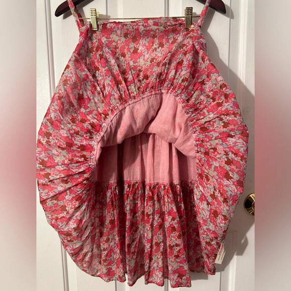 FP ONE Free People Pink Multi Floral Baby Doll Tiered Layers MED Spaghetti Strap - Picture 4 of 14
